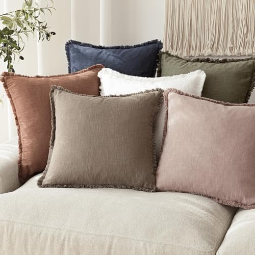 Decorative Linen Fringe Throw Pillow Covers 16×16 Dusty Pink (2 Count)