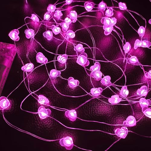 Pink Heart Fairy Lights Battery Operated 10FT 30LED Valentines String Light