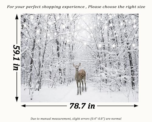 Winter Tapestry Wall Hanging Snow Scene Backdrop Winter Wonderland Wall Decor Snowy Forest Wall Art Nature Woodland Deer Tapestry for Bedroom Room Dorm Party Decoration