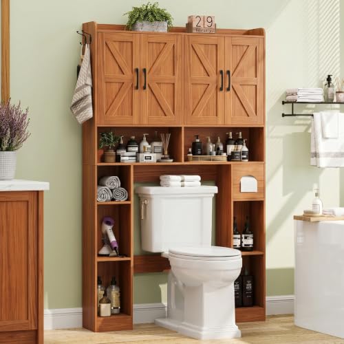Farmhouse Over The Toilet Storage Cabinet with 4 Barn Doors