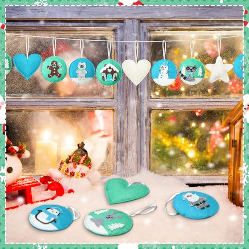 12 Pcs Christmas Felt Ornaments for Tree Decoration Santa Claus Snowman Gingerbread Man 3D Hanging White Mint Turquoise Color Felt Craft for Christmas Winter Favors Gifts (12 Count)