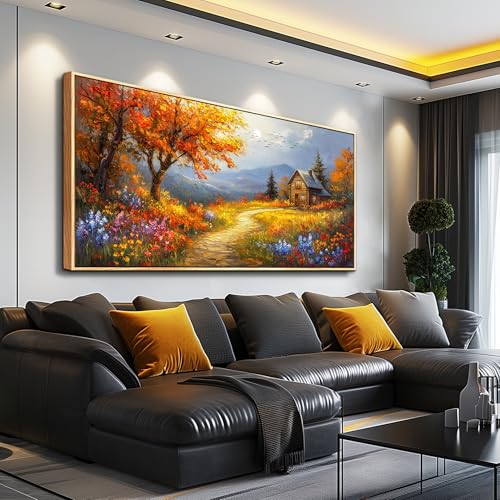 Wood Framed Canvas Wall Art For Living Room Large Wall Decor For Office Bedroom Decoration Reddish Orange Tree Picture Farmhouse Painting Artwork Room Wall Mural Aesthetic Home Decor 30x60