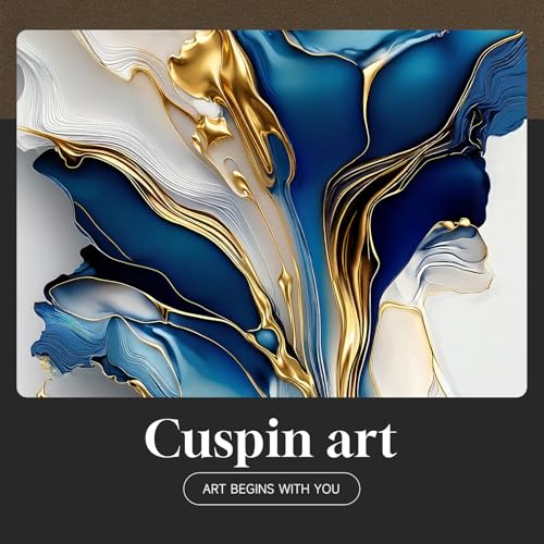 Extra Large Framed Blue White and Gold Abstract Wall Art