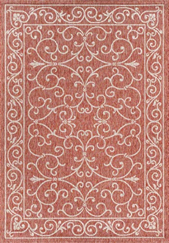Vintage Filigree Indoor Outdoor Area Rug 6X9 Red