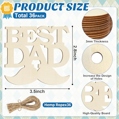 36PCS Wooden Father's Day Ornaments to Paint (77 Count)