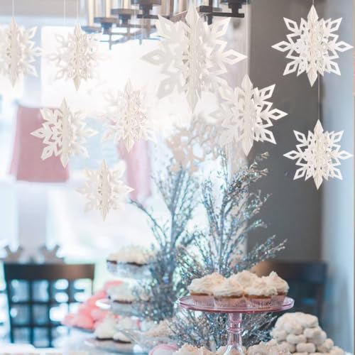 Christmas Hanging Paper Snowflakes for Winter Wonderland Frozen Party Decor