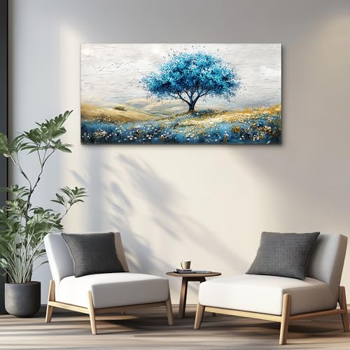 Large Canvas Wall Art For Living Room Wall Decor For Bedroom Blue Tree Landscape Wall Paintings Office Decorations Farmhouse Mural Artwork Room Home Decor Posters Aesthetics 24x48 In
