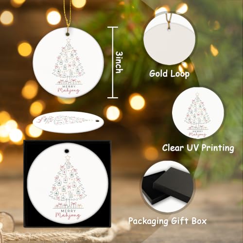 Line Art Mahjong Christmas Tree Ceramic Ornament Gifts