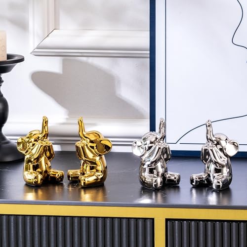 Pair of Small Silver Elephant Figurines (2 Count)