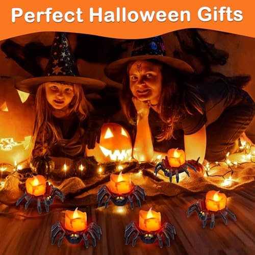 6 Pack Halloween Flameless Candles Battery Operated LED Spider Tealight Candles for Halloween Home Decorations (6 Count)