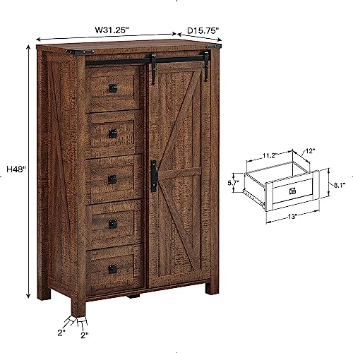 5 Drawers Dresser with Sliding Barn Doors