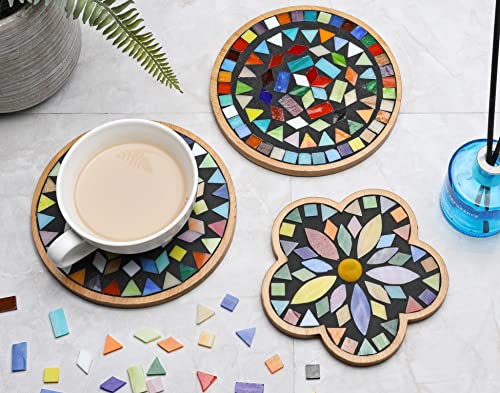 2 Sets of DIY Mosaic Craft Kits Mosaic Tiles Coaster Kit Make Your Own Mosaic Project Handmade Craft Set with Stained Glass Mosaic Tile Pieces for Decoration and Gift (12 Count)