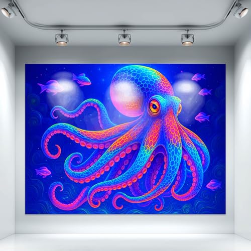 Blacklight Tapestry Octopus Ocean Glow Backdrop 78 x 59 Inch
