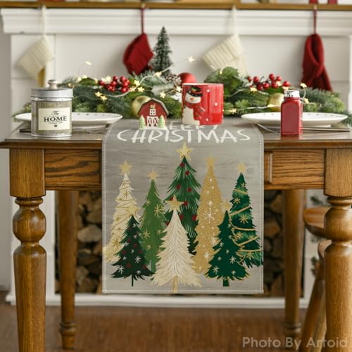Grey Xmas Trees Table Runner Home Party Decor 13x72 Inch