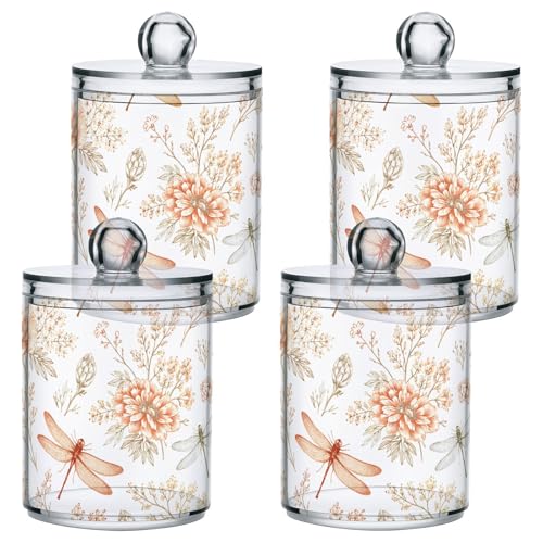 2 Pack Qtip Holder Organizer Dispenser Dragonfly Seamless Pattern Bathroom Storage Canister Cotton Ball Holder Container for Cotton Swabs (2 Count)