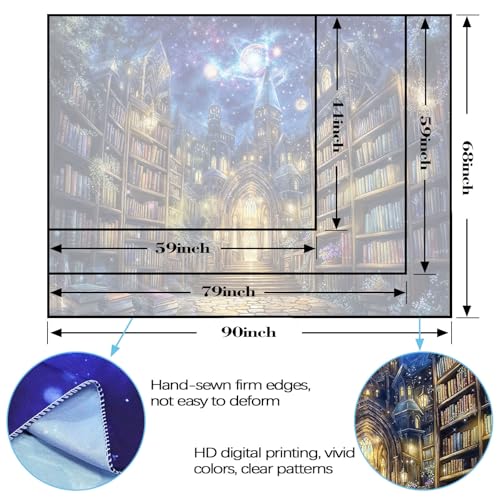 Fantasy Bookshelf Tapestry Space Library Tapestries Wall Hanging Gothic Galaxy Castle Magic Book Large Tapestry for Bedroom Living Room Dorm Classroom 80 x 60 inch
