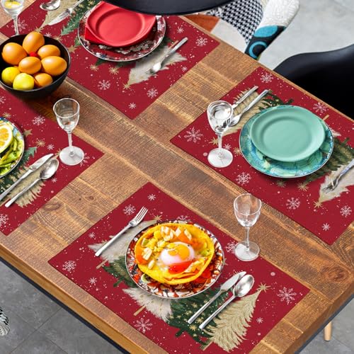 Red Christmas Tree Placemats Set of 4