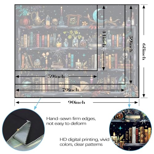 Magic Bookshelf Tapestry Magical Witchy Potion Dark Hippie Haloween Tapestries Wall Hanging Gothic Skull Black Cat Library Book Tapestry for Bedroom Living Room Dorm 80 x 60 inch