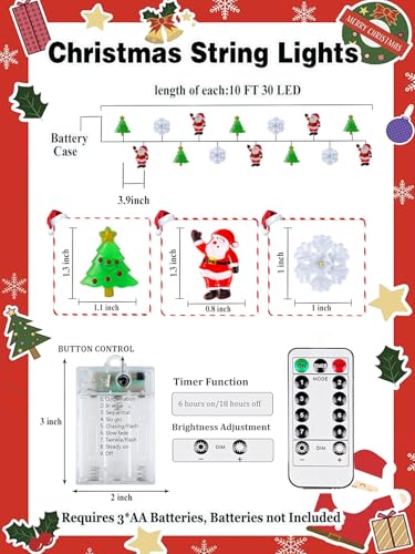 Christmas Tree Santa Snowflake Fairy Lights Battery Operated with Remote
