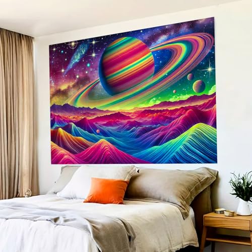 Blacklight Tapestry Saturn Landscape UV Backdrop 78 x 59 Inch