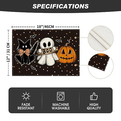 Polka Dot Ghost Pumpkin Cat Boo Halloween Placemats Set of 6 (6 Count)