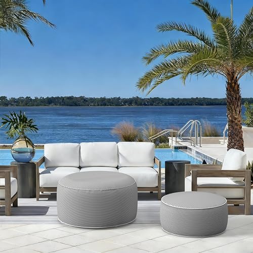 Indoor Outdoor Inflatable Ottoman with Handle D21 x H9 Inch