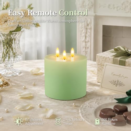 3 Wick Extra Large Flameless Pillar Candles with Timer Remote