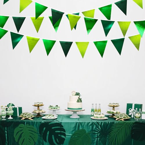 Gradient Green Party Decorations Metallic Fabric Ombre Green Triangle Pennant Banner Flag Bunting for Graduation Birthday Retirement Wedding Bachelorette Spring Summer St Patrick's Day Party Supplies (36 Count)