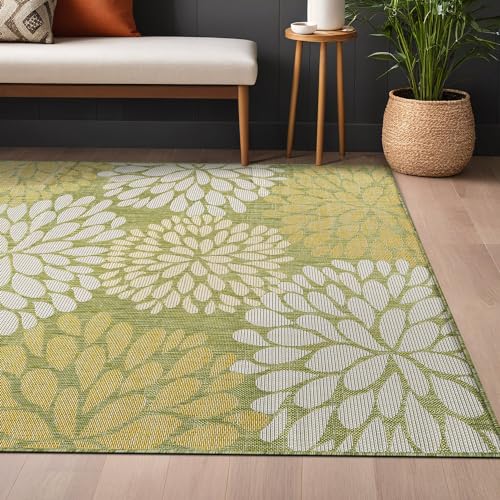 Outdoor Rug 5x7 Modern Exotic Tropical Leaf Area Rugs for Indoor and Outdoor Patio Deck Porch Garden Water Resistant Washable Outside Carpet