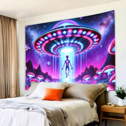 Blacklight Tapestry UFO Encounter UV Backdrop 78 x 59 Inch