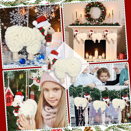 3 Pieces Felt Sheep Christmas Ornaments Sheep Decorative Hanging Ornaments Vintage Farm Wooly Lamb Tree Xmas Pendant Curly Decor for Holiday Figurines Gifts