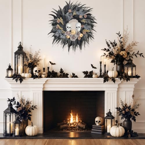 24" Halloween Wreath with 2 Skulls