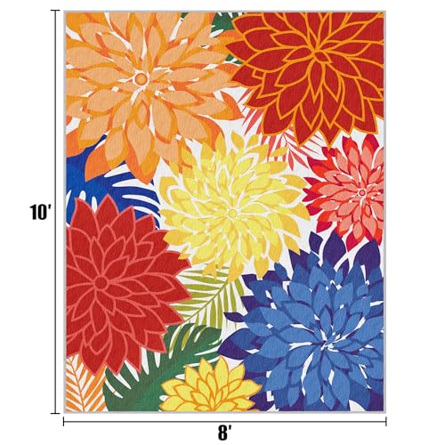 Outdoor Area Rug Washable Multicolored Patio Rug Tropical Botanical Modern Floral Outdoor Carpet Non (80 Sq Ft)