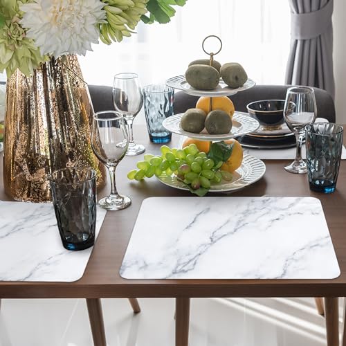 Marble Plastic Placemats Set of 6 Marbles Table Mats 17×13×0.04in (6 Count)