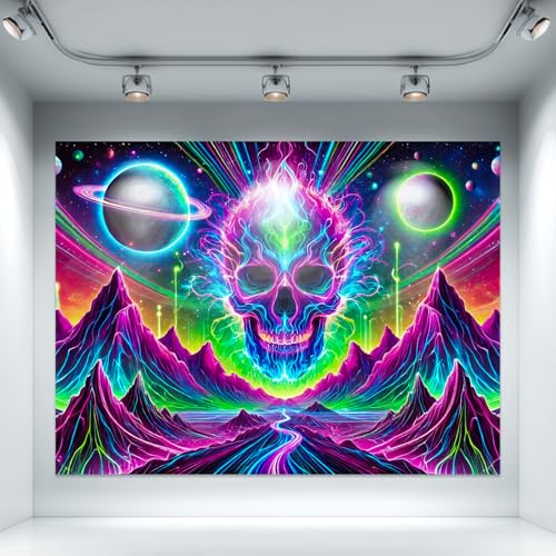 Blacklight Tapestry Skull Fantasy UV Wall Art 59 x 78 Inch