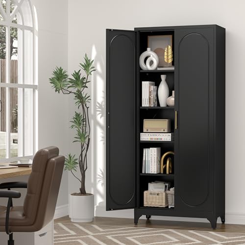 75" Tall Pantry Storage Cabinet with Doors and 4 Adjustable Shelves