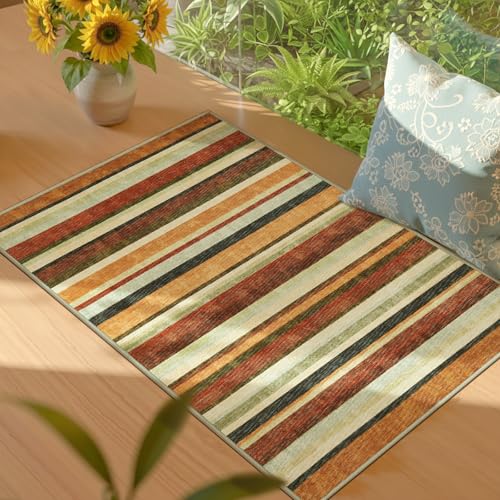 2x3 Striped Rug for Entryway Washable Kitchen Rug (6 Sq Ft)