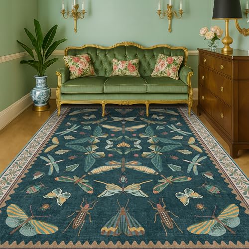 Insect Blue Green Living Room Rug 5x8 (40 Sq Ft)