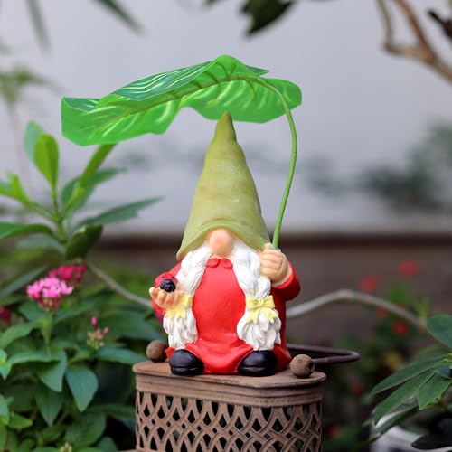 Garden Female Gnome Statue Decoration with Leaf Umbrella