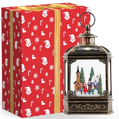 Musical Snow Globe Lantern Lighted Church Carolers Christmas Village Snow Water Lantern Swirling Glittering Home Decoration and Gift
