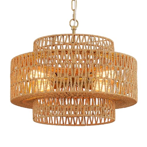 17.8" Gold Rattan Chandelier (4 Count)