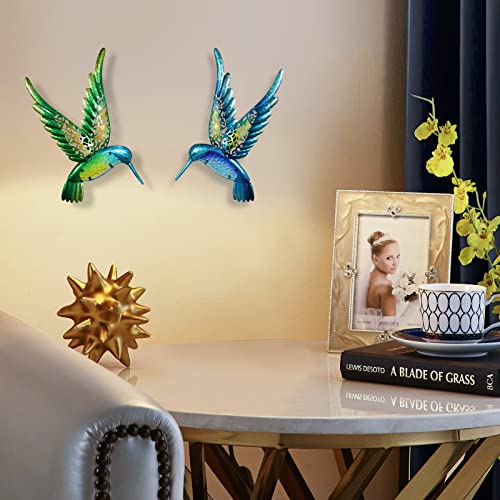 Metal Hummingbird Wall Art 15inch Metal Birds Wall Sculpture Garden Decoration Outdoor Statue Patio Fence Hanging Plaques 2 Pack (2 Count)