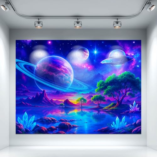 Blacklight Tapestry Alien UFO Party Wall Decor 78 x 59 Inch