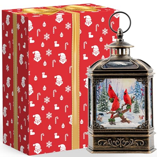 Christmas Snow Globe Water Glittering Cardinal with Music