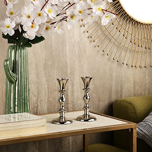 Silver Candle Holders Set of 2 Decorative Centerpiece Table Candlesticks Holders for Taper Candles Home Decor Easter Candle Holders for Dinner Party Wedding Decorations