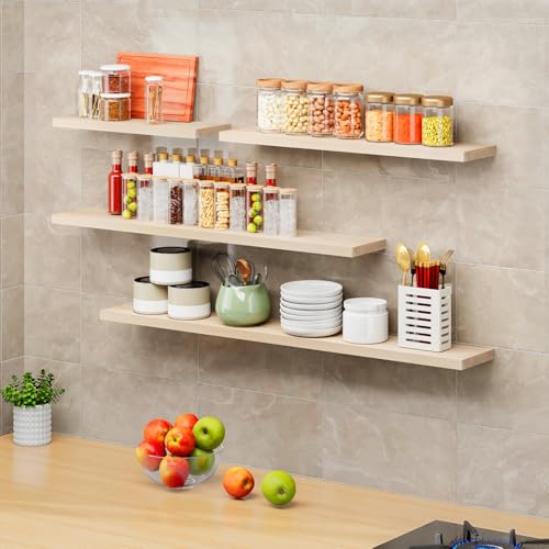 Floating Shelves 8 Inch Deep Solid Wood Wide Wall Shelf Set of 2 Wall Mounted for Bedroom Bathroom Living Room Kitchen (2 Count)