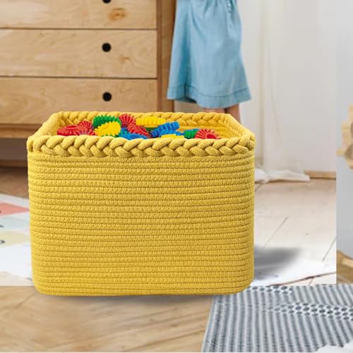 Cotton Rope Woven Basket with Handles for Shelves
