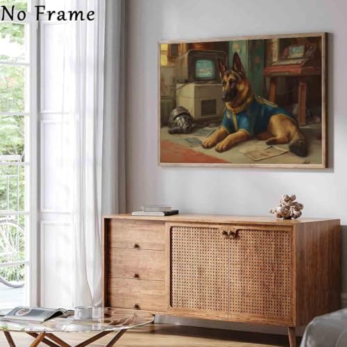 German Shepherd Poster Animal Portrait Wall Art Vintage Animals Wall Art Cute Dog Poster Funny Dog Paintings German Shepherd Poster Modern Abstract Living Room Decor 16x24inch No Frame