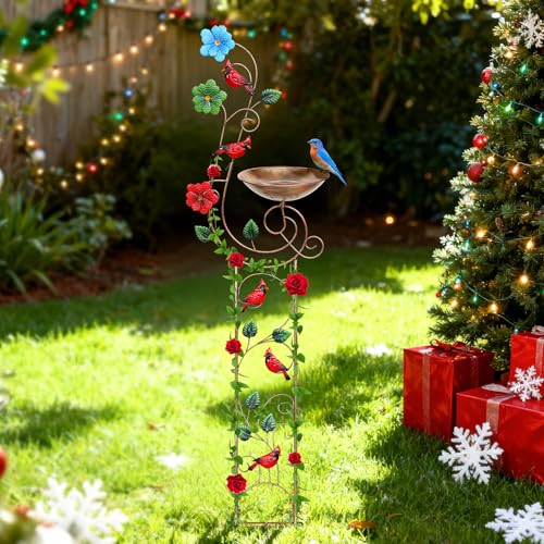 Metal Bird Bath with Trellis for Outside