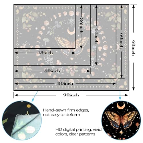 Yellow Butterfly Moon Flower Tapestry Botanical Floral Plant Boho Tapestry for Bedroom Aesthetic Vintage Tapestries Wall Hanging for Living Room Dorm